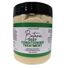 Jar of Batana Deep Conditioning Treatment with black lid and green label.