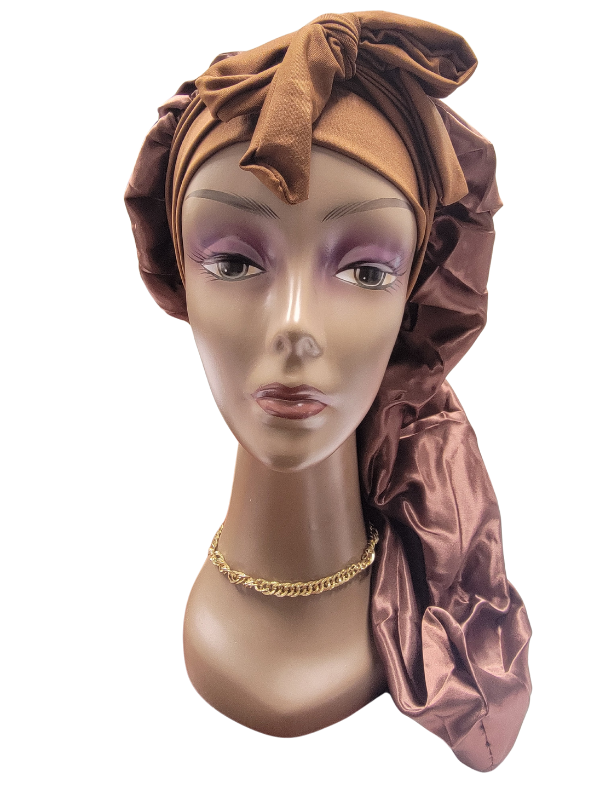 Long Satin Bonnet for Braids Locs Brown