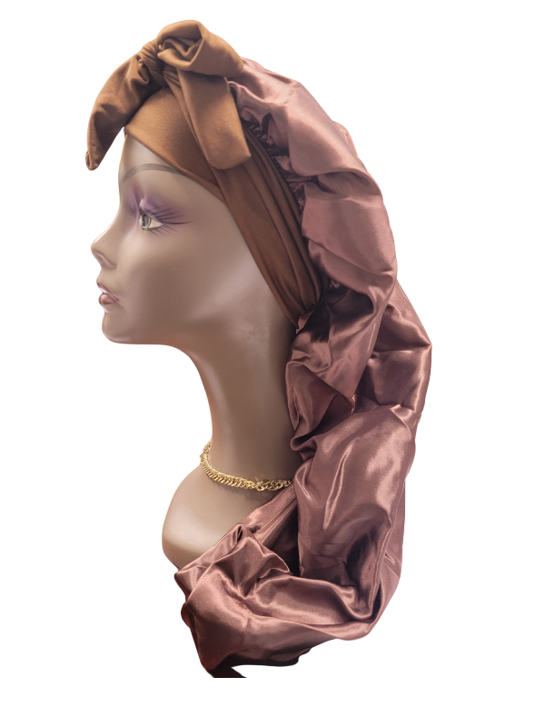 Long Satin Bonnet for Braids Locs Brown