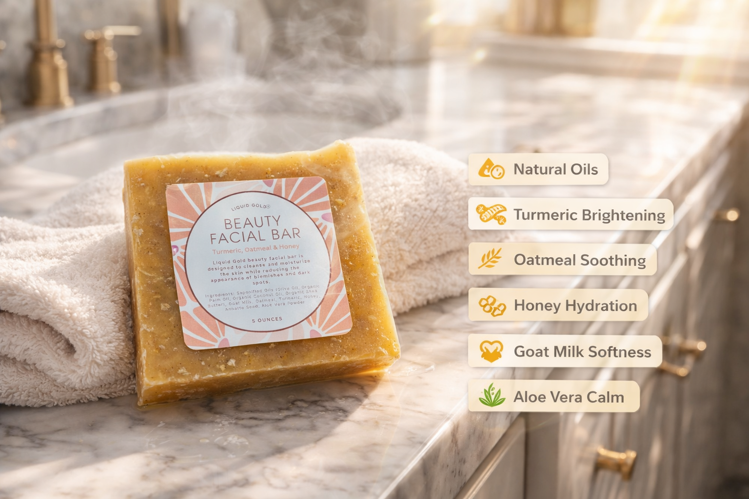 Beauty Facial Bar With Turmeric, Oatmeal, Honey Brightens Skin Complexion, Gets Rid Of Blemishes And Calms Acne  For Smooth Beautiful Skin