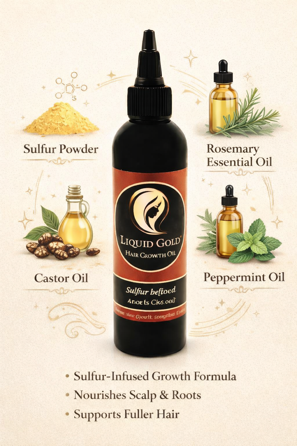 Liquid Gold Sulfur Hair Growth Oil – Strengthens, Nourishes & Supports Fuller Hair