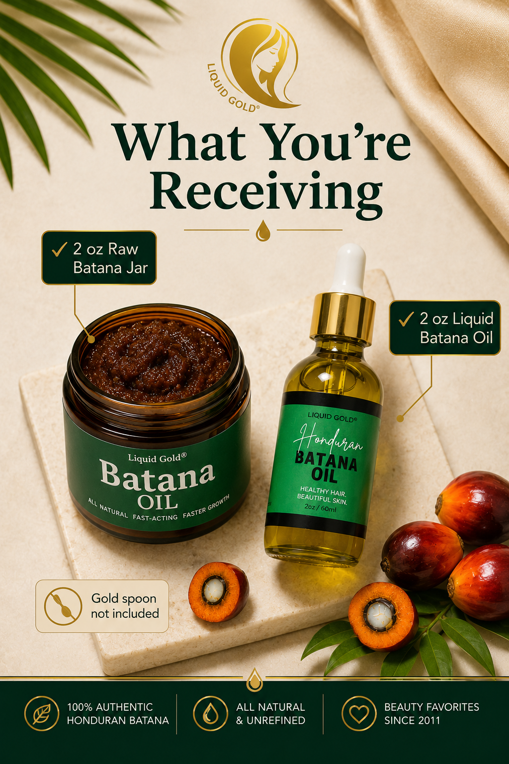 Liquid Gold Batana Oil Duo 2oz Raw Batana Oil and 2oz Liquid Batana Oil