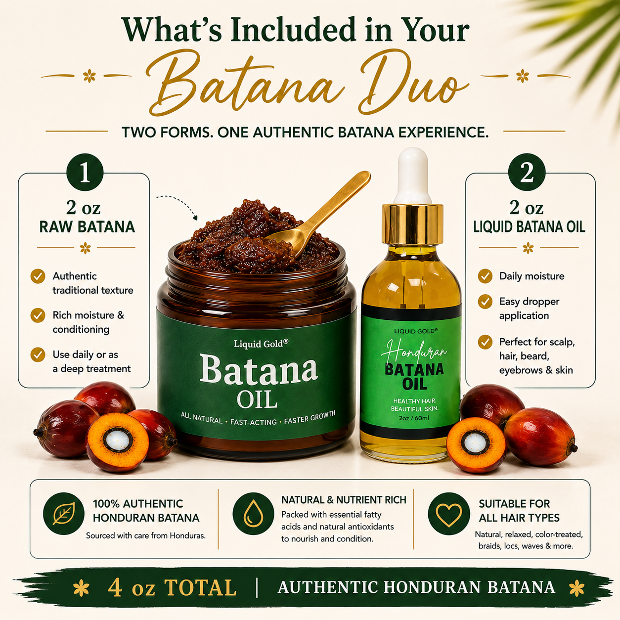 Liquid Gold Batana Oil Duo 2oz Raw Batana Oil and 2oz Liquid Batana Oil